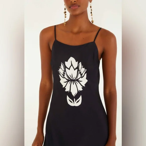 Farm Rio: Black & White Floral Arabesque Slip Lenzing Viscose Maxi Dress - Picture 8 of 8